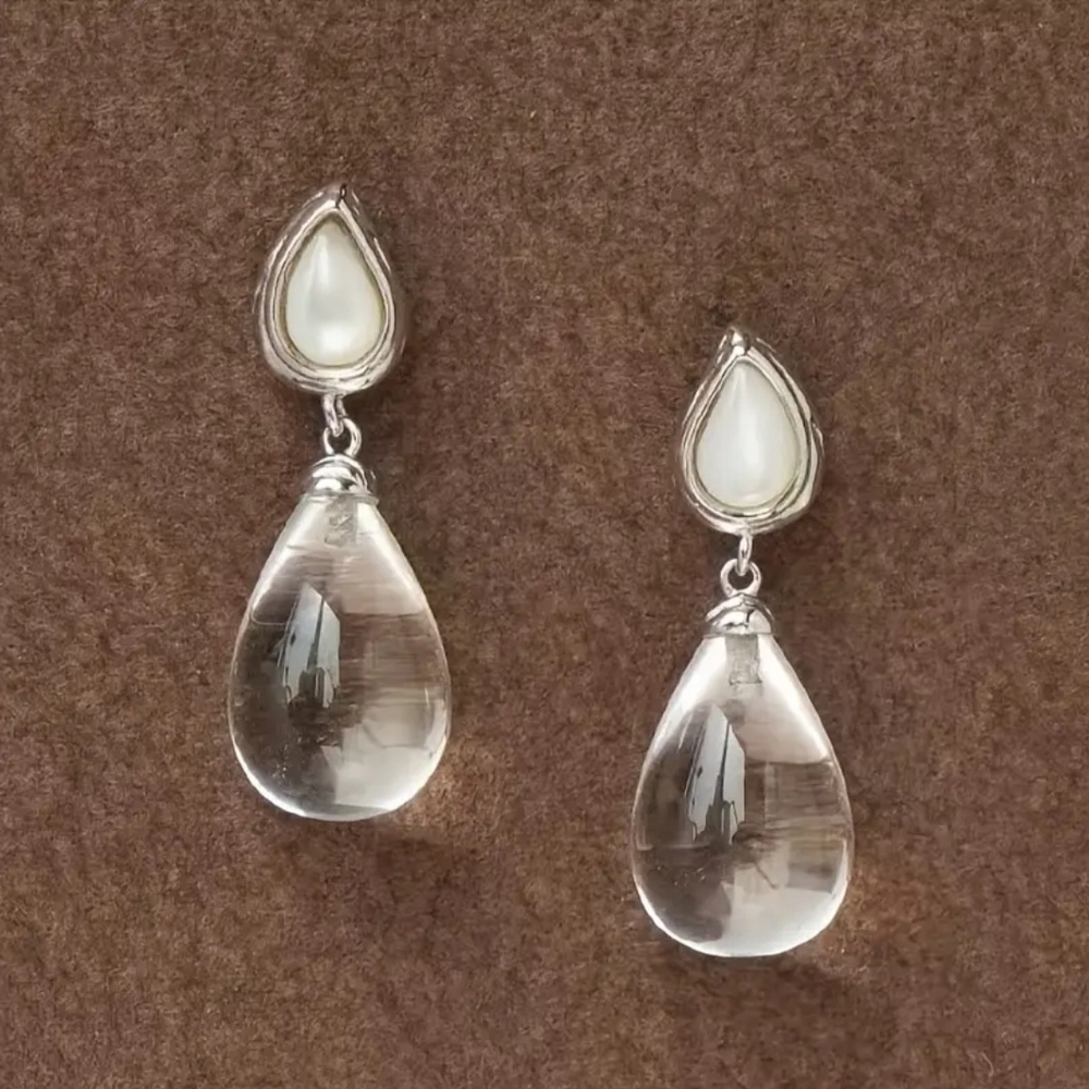 3/$25 ​Silver Teardrop Crystal Drop Earrings Pearly Accent Dangle